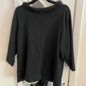 Vintage Faux Fur Trim Sweater with 3/4 Sleeves